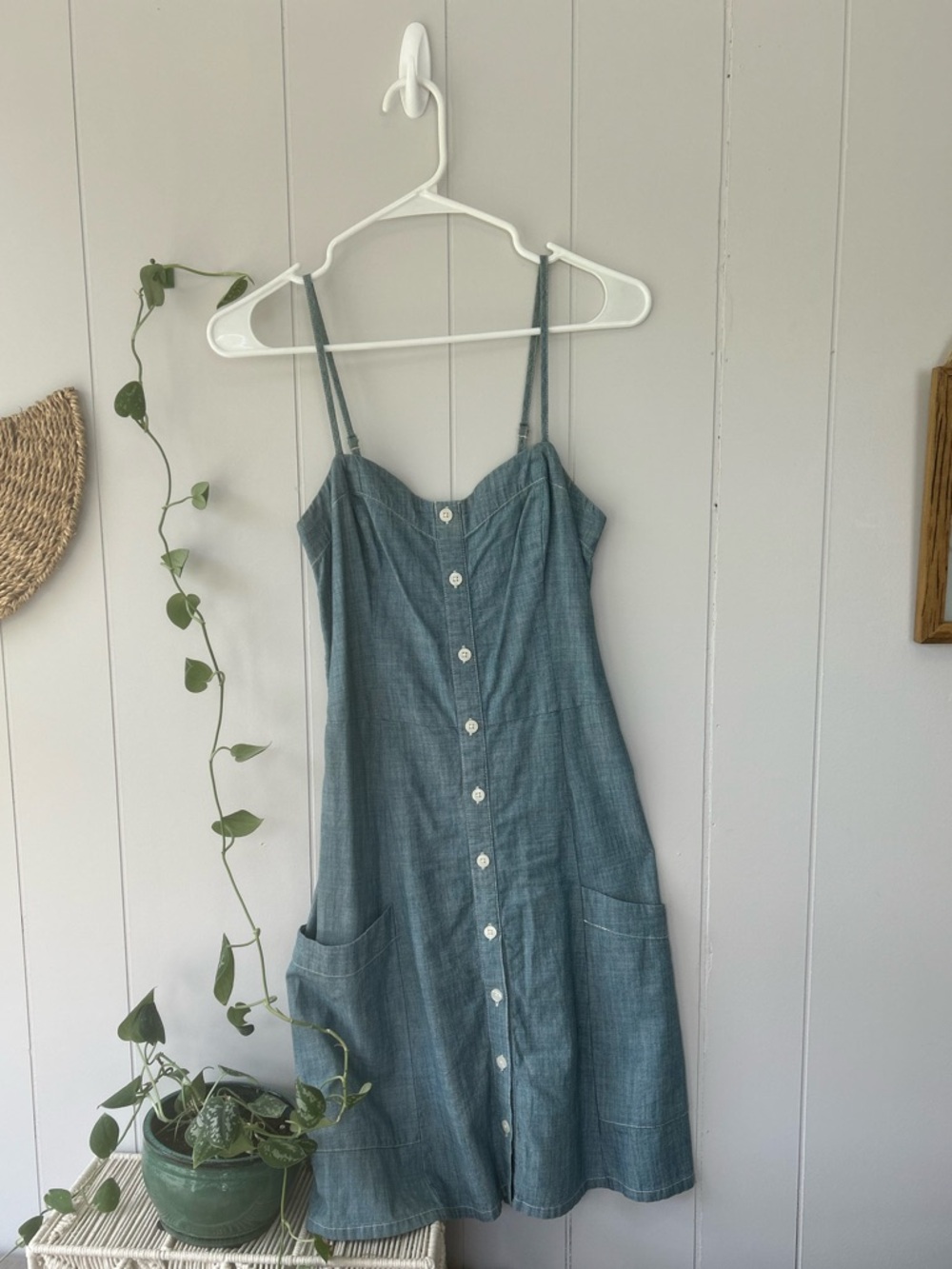 Abercrombie & Fitch Blue Chambray Button-Front Mini Dress